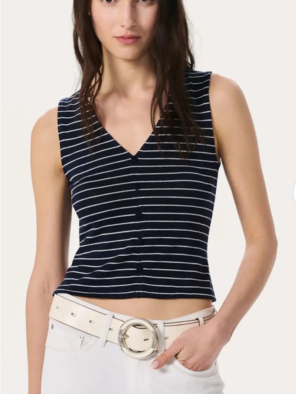 Rag & Bone Striped Button Knit Blouse In Navy Stripe size small